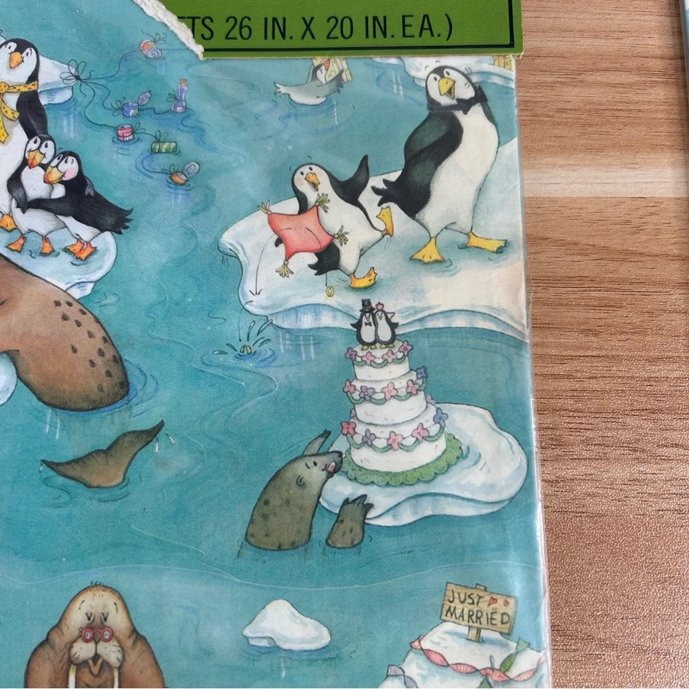 Vintage Wedding Wrapping Paper Blue Penguins Wedding Cake Set of 2 Hallmark